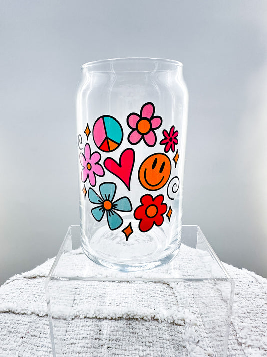 Flower Smily Face Glass Cup