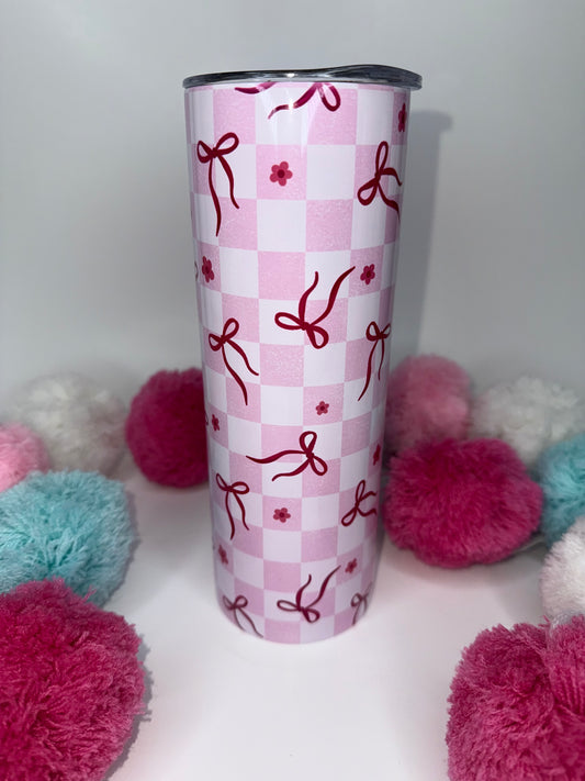 Pink Gingham Bow Tumbler