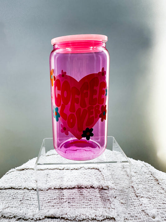 Coffee Lover Pink Glass Cup