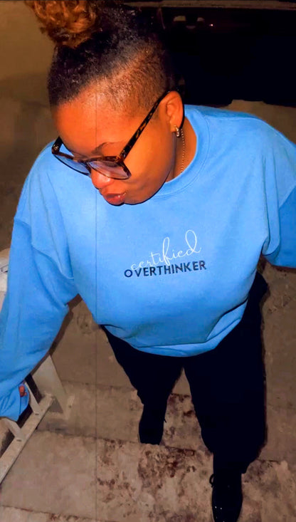 Certified Overthinker Embroidered Crewneck- Carolina Blue