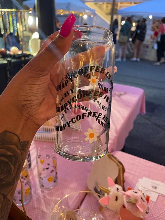 Coffee is my Therapy 20oz Glass Cup