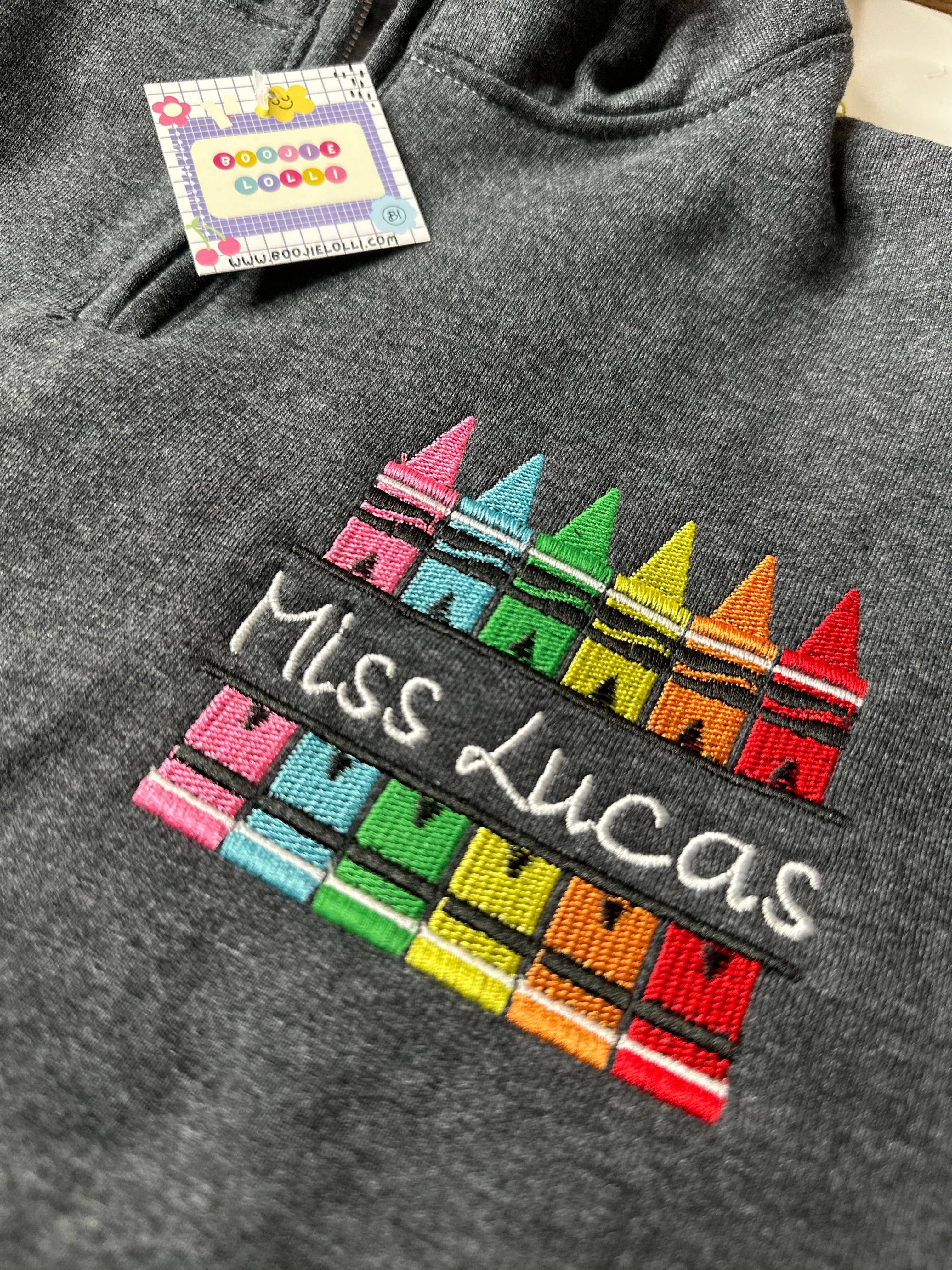 Personalized Teacher Crayon Quarter Zip Sweatshirt Boojie Lolli