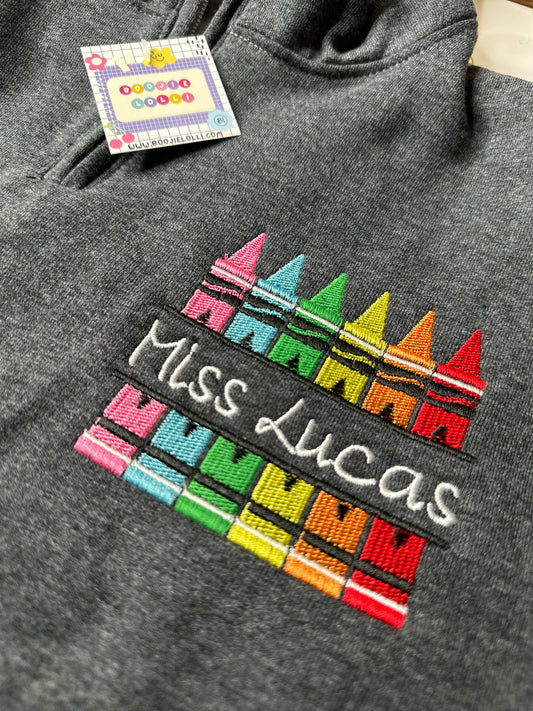 Personalized Teacher Crayon Quarter Zip Sweatshirt