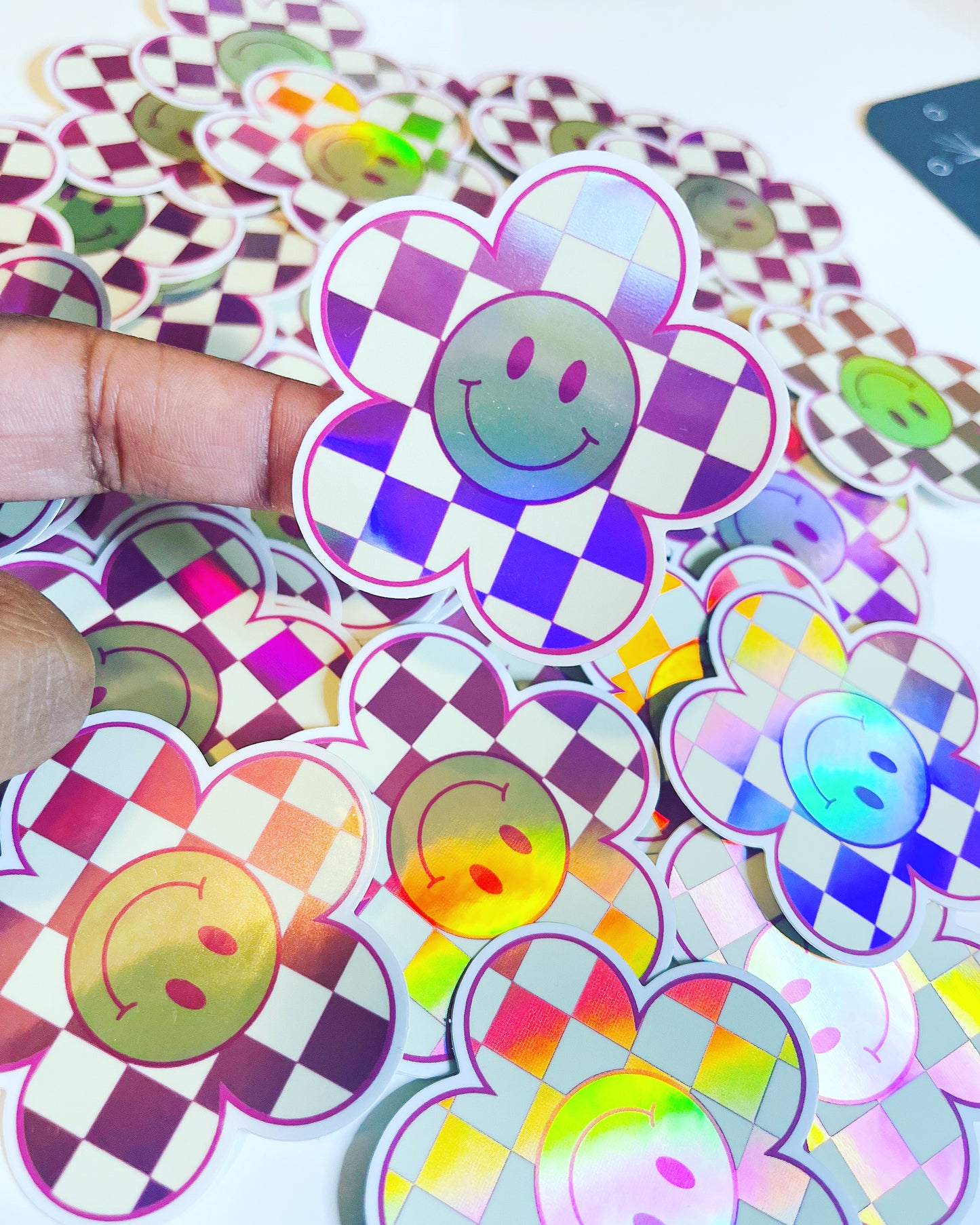 Smiley Flower holographic Sticker